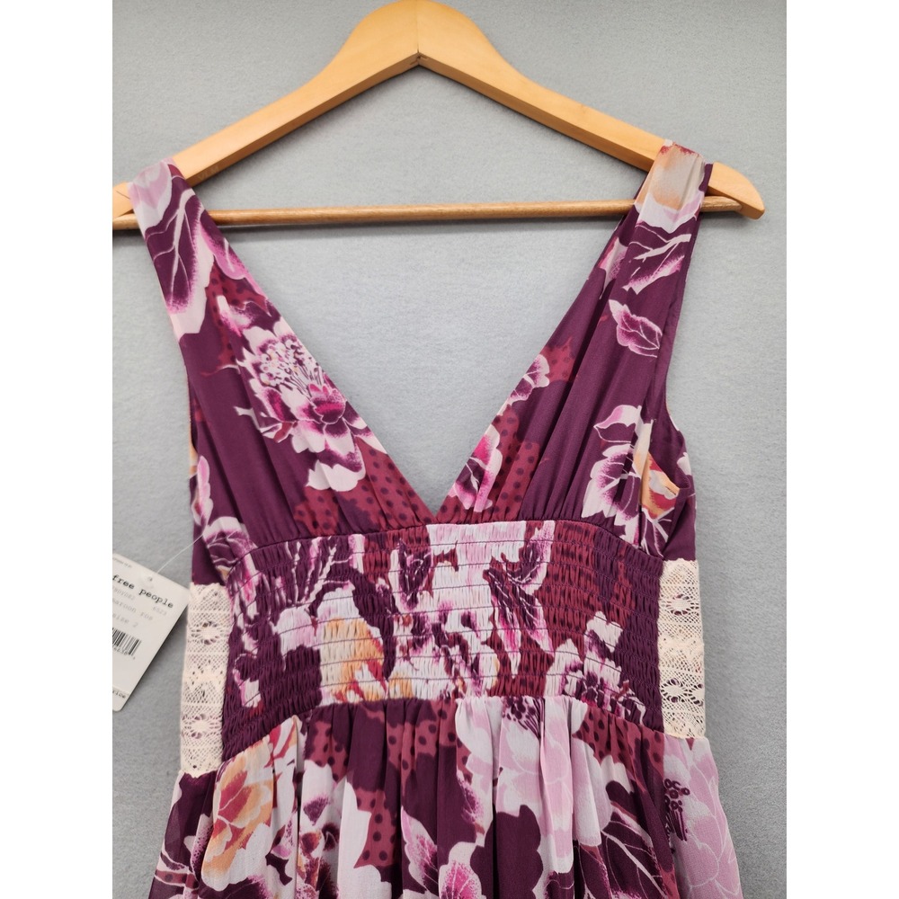 Free People Maroon Ros Floral Lace High Low Midi Dress NWT Boho Cottagecore Sz 2 - Picture 9 of 13